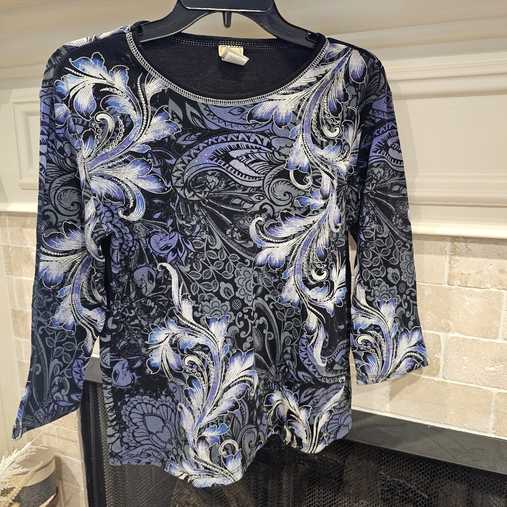 Jess And Jane Mineral Wash Floral Blouse Medium Black And Purple
